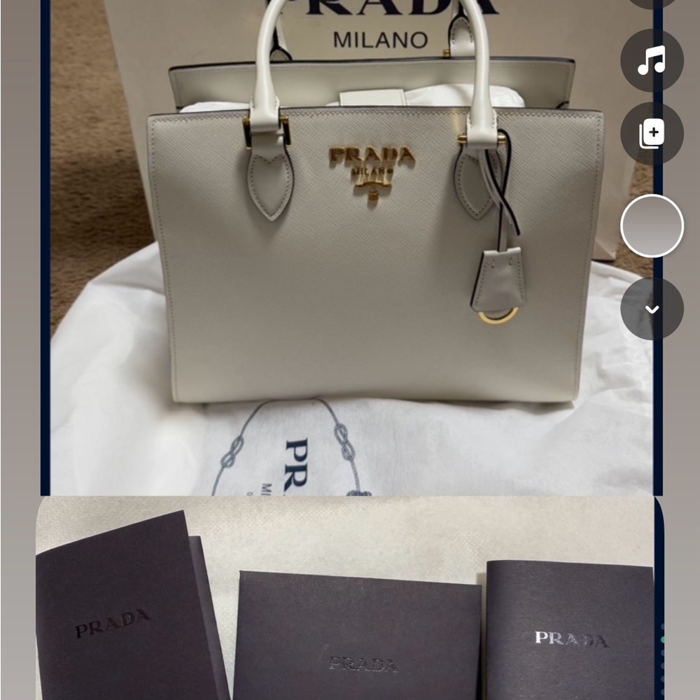 Prada Cream Leather Handbag with Gold Accents